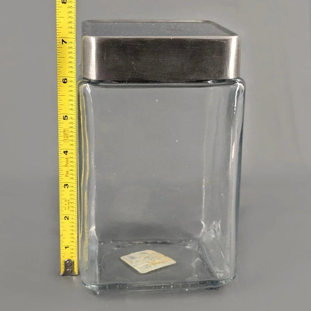 Anchor Hocking Glass Canister Square Storage Jar Brushed Metal Lid 85754 USA